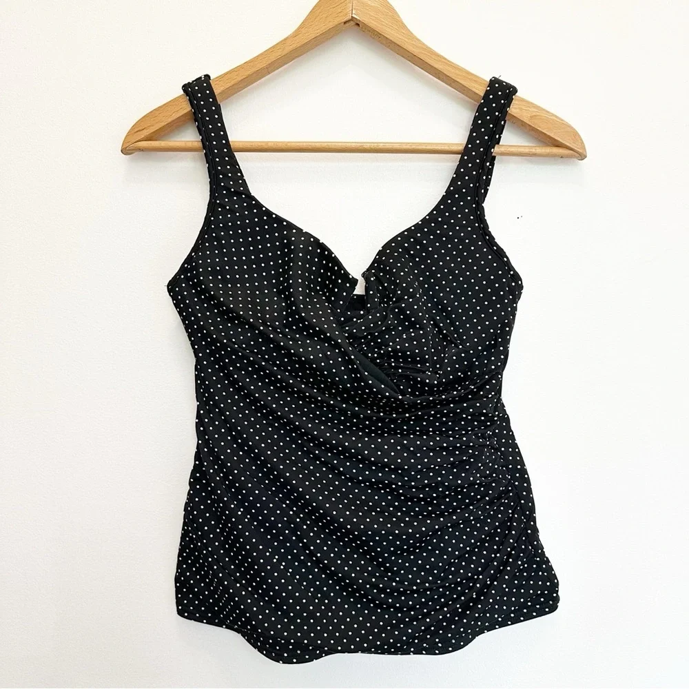 Miraclesuit Tankini Swimsuit Top Black Polka Dot Ruched
Underwire Padded Size 12 - Picture 1 of 7